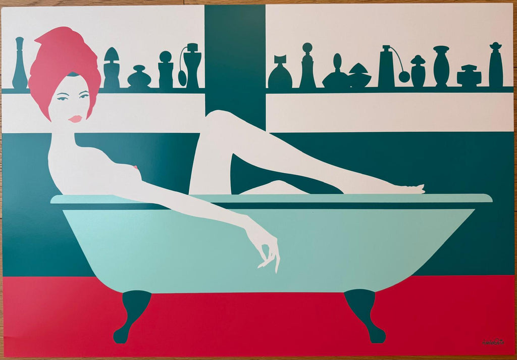 AMLETO DALLA COSTA WOMAN BATHROOM POSTER VINTAGE 70x50