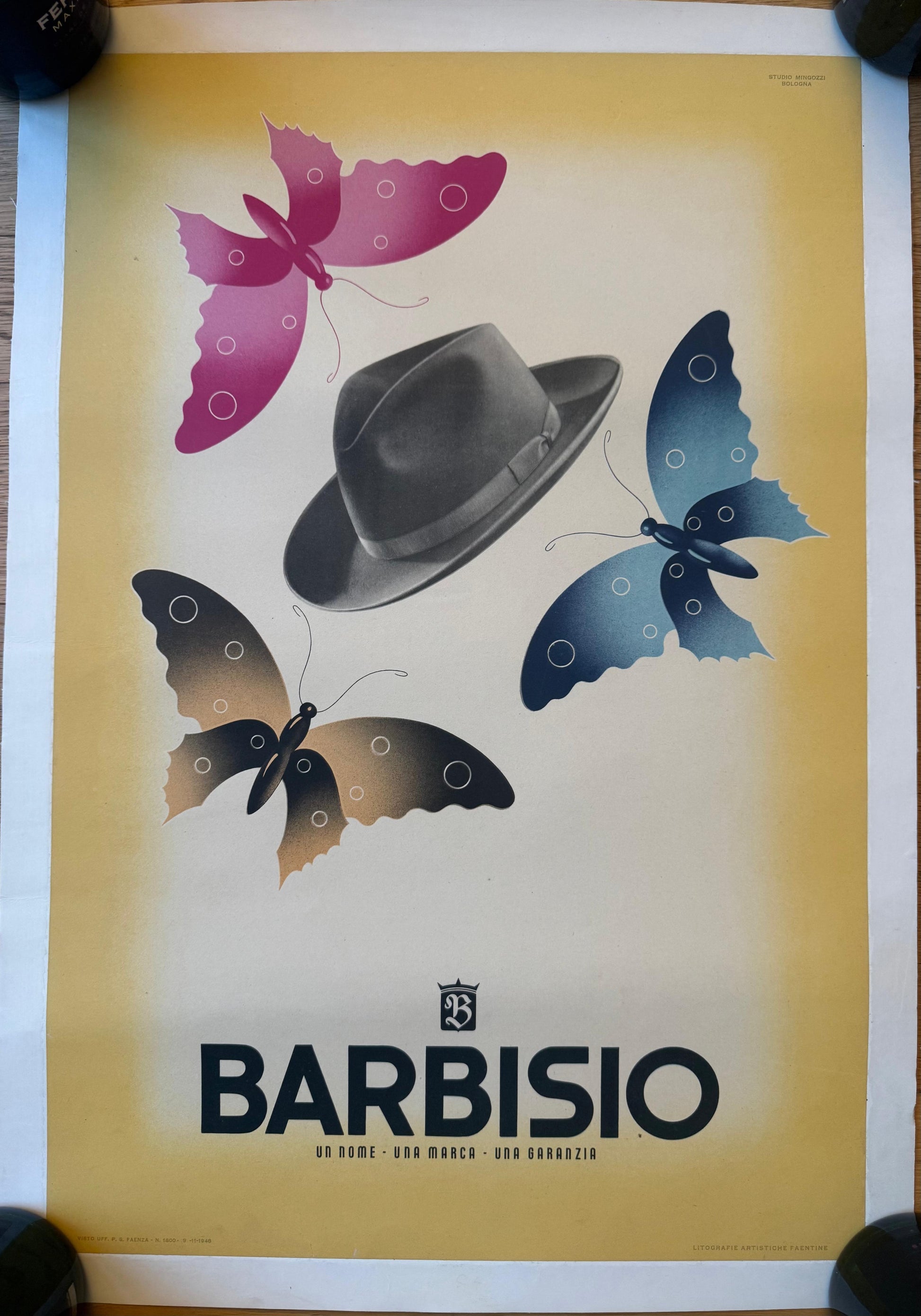 BARBISIO CAPPELLO E FARFALLE POSTER VINTAGE 50x70