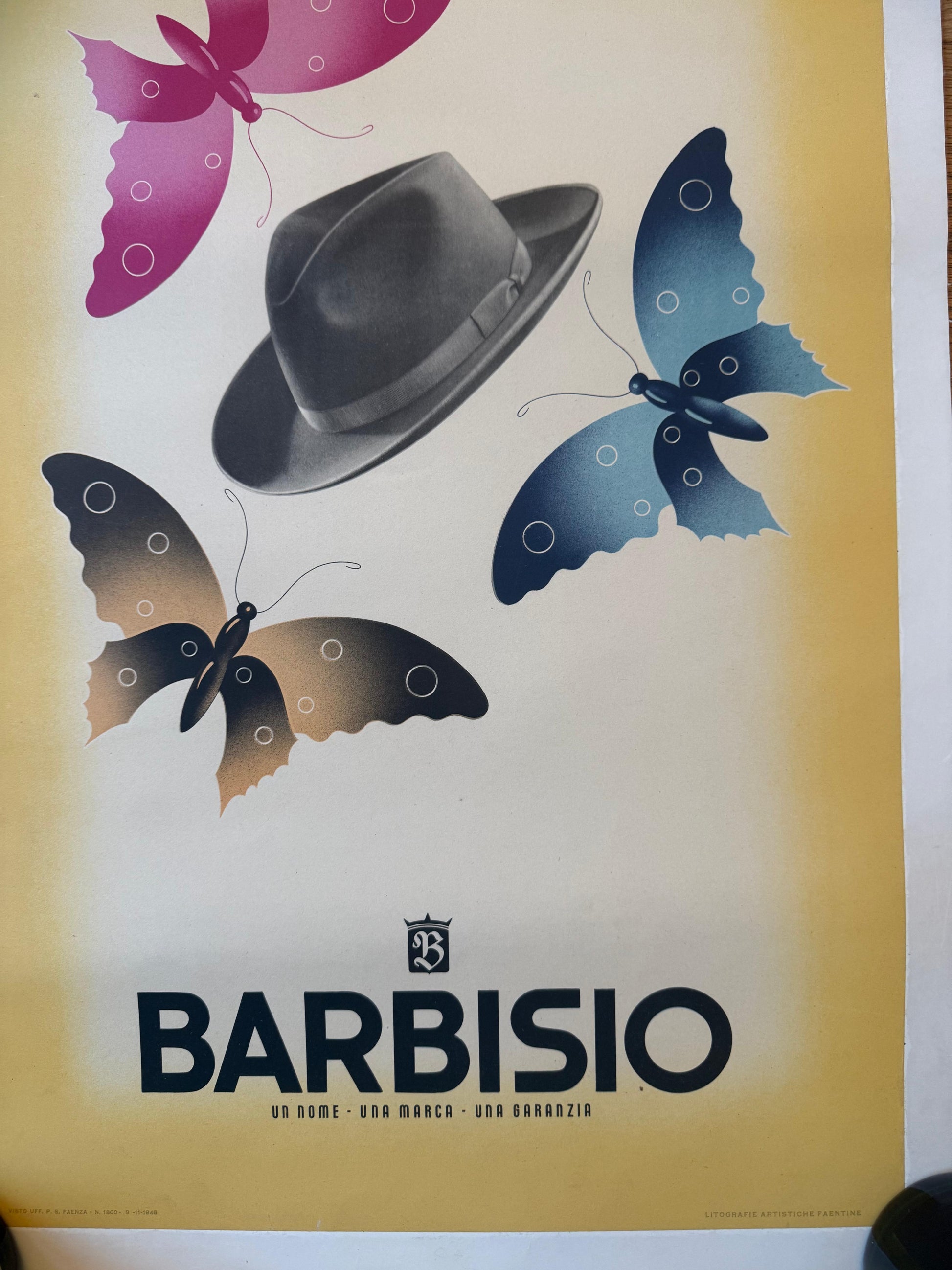 BARBISIO CAPPELLO E FARFALLE POSTER VINTAGE 50x70