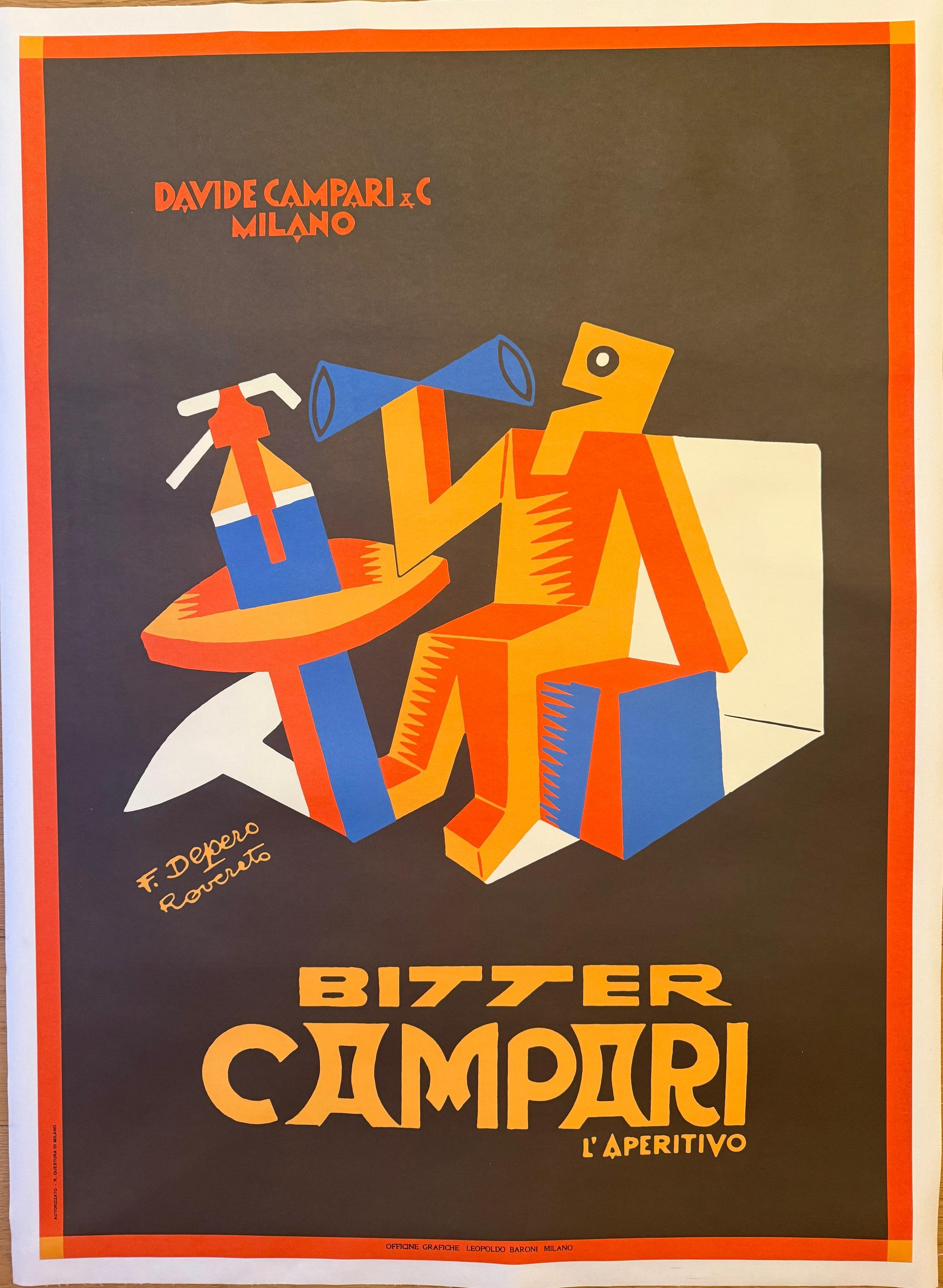 DEPERO FORTUNATO BITTER CAMPARI APERITIVO POSTER VINTAGE 70x100