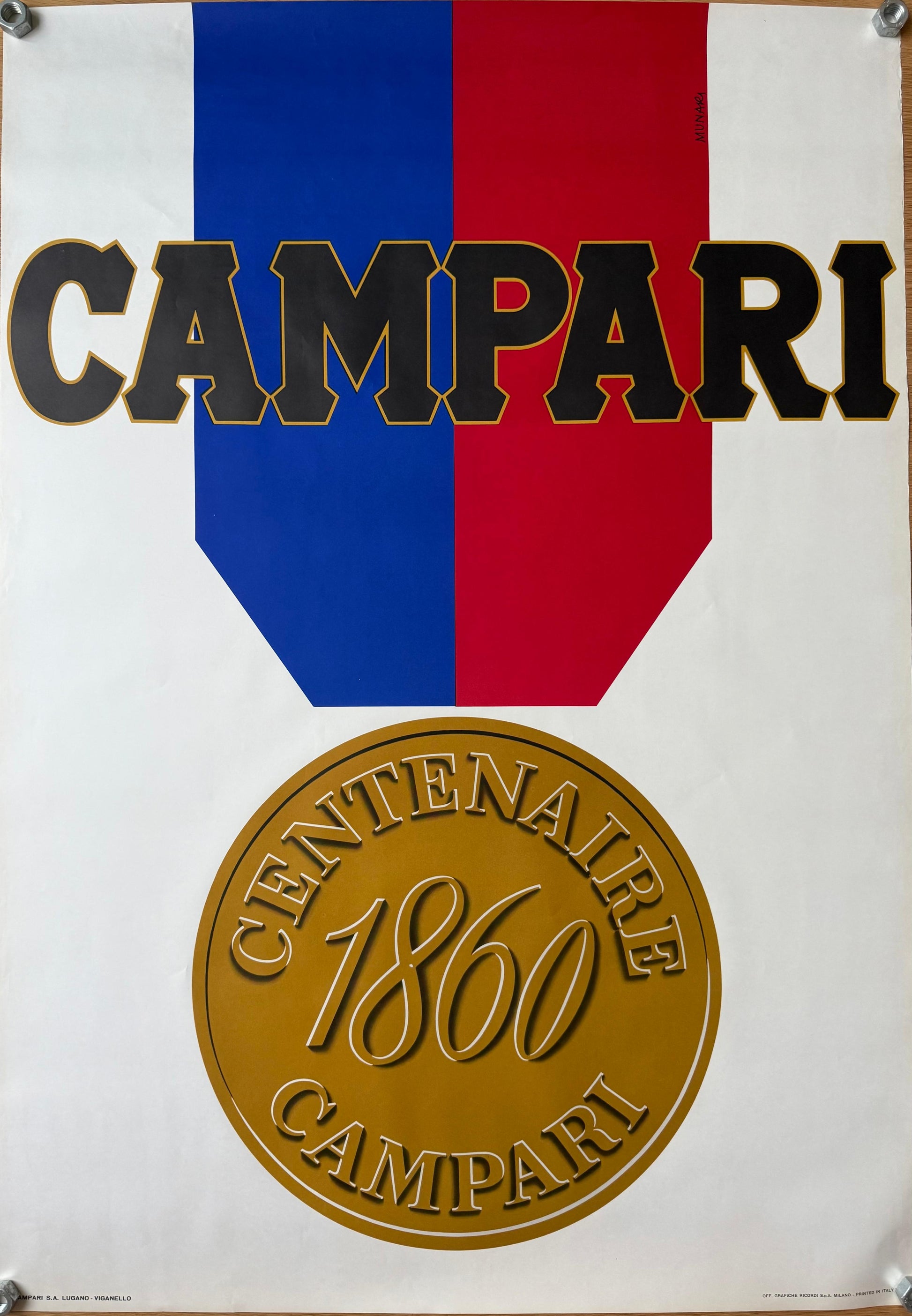 MUNARI CAMPARI CENTENARIO FRANCESE POSTER VINTAGE 100x140