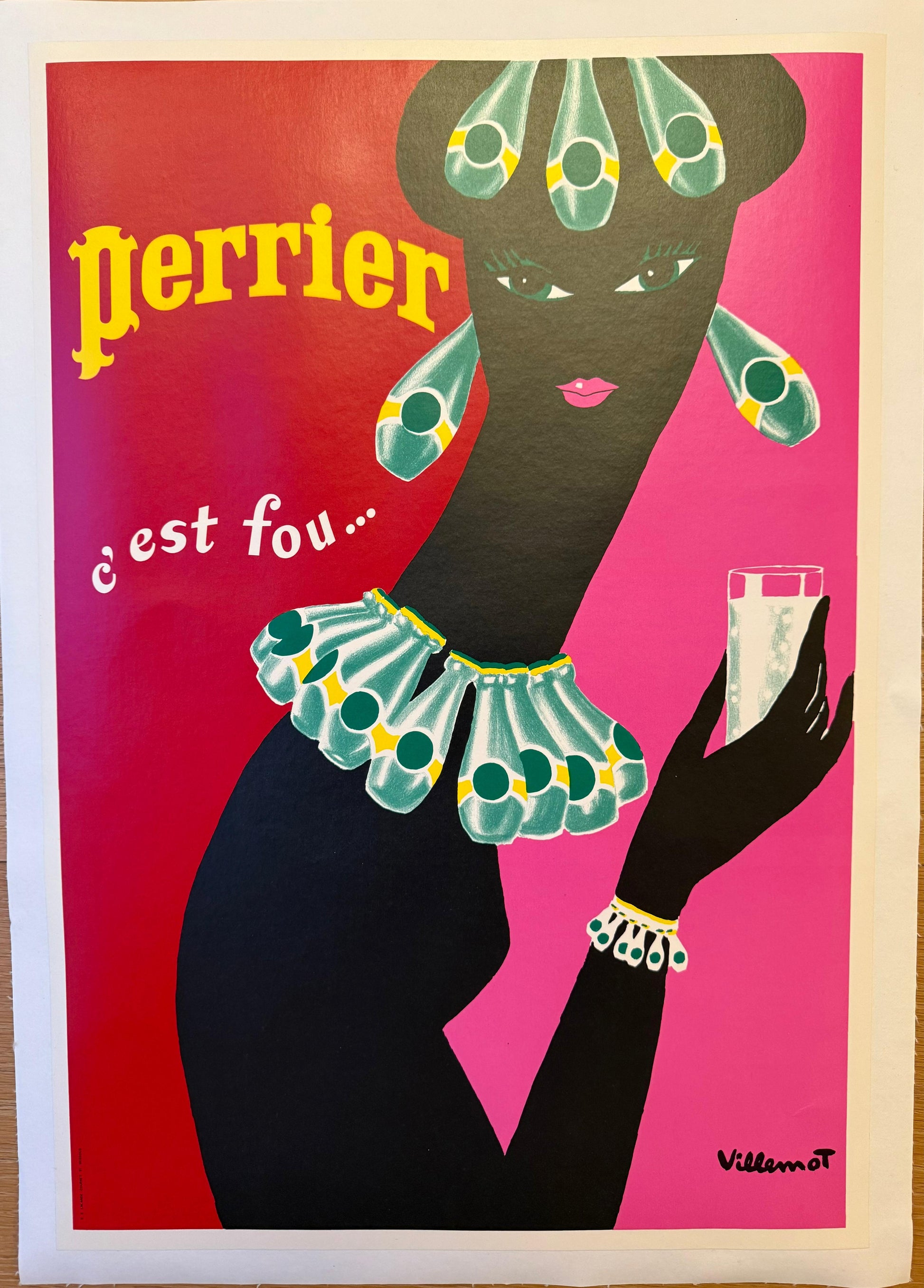 VILLEMOT BERNARD PERRIER C'EST FOU POSTER VINTAGE 40x60
